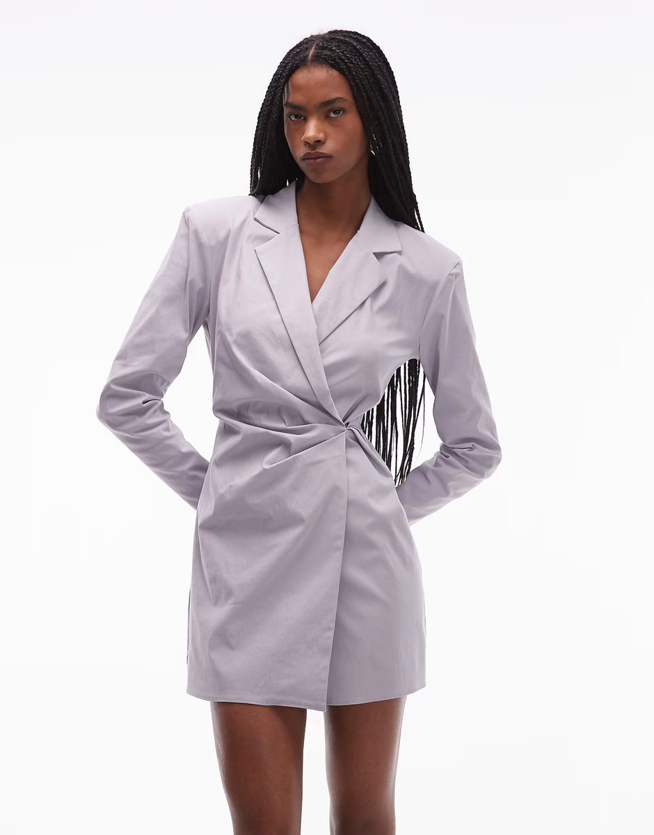 ASOS ASOS DESIGN cinched blazer mini dress in grey - 4