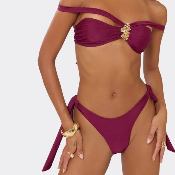 EGO Bardot Trim Detail Bikini Set In Plum, Women's Size UK 6 - 2