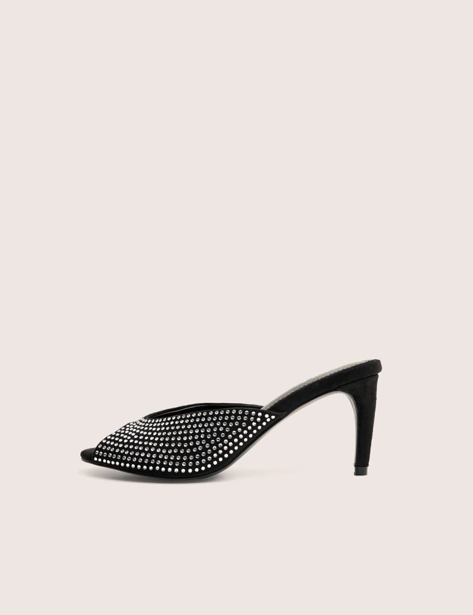 Public Desire Norma Black Embellished Mule Heels