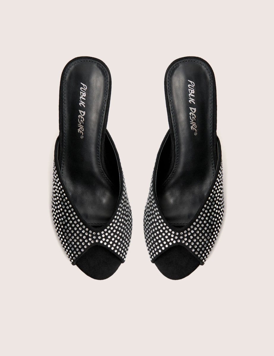 Public Desire Norma Black Embellished Mule Heels - 4