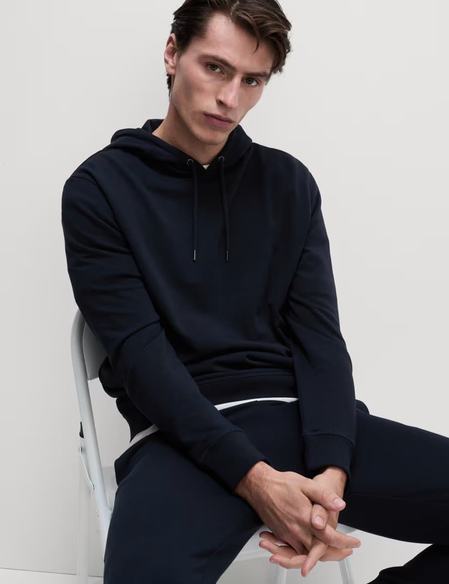 Marks & Spencer M&S Cotton Rich Lightweight Hoodie Dark Navy