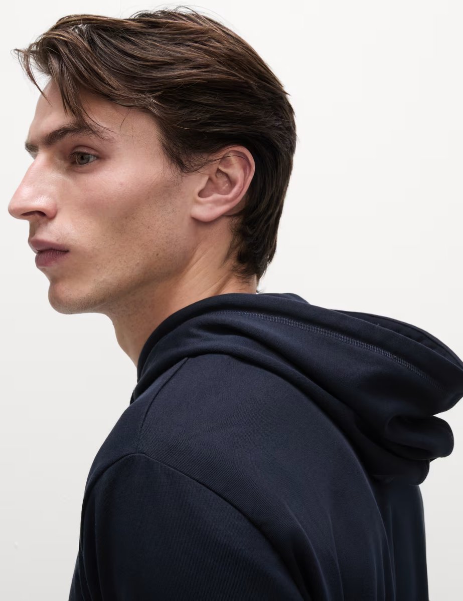 Marks & Spencer M&S Cotton Rich Lightweight Hoodie Dark Navy - 3