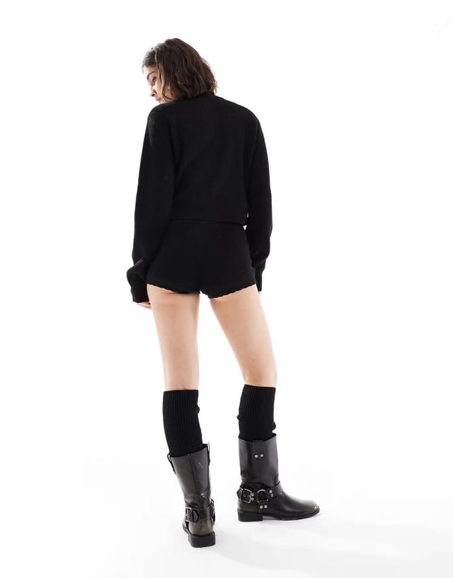 ASOS Miss Selfridge embellished knit booty short co-ord in black - 3