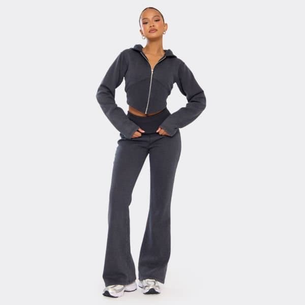 EGO EGO Low Rise Foldover Flared Joggers in Washed Black