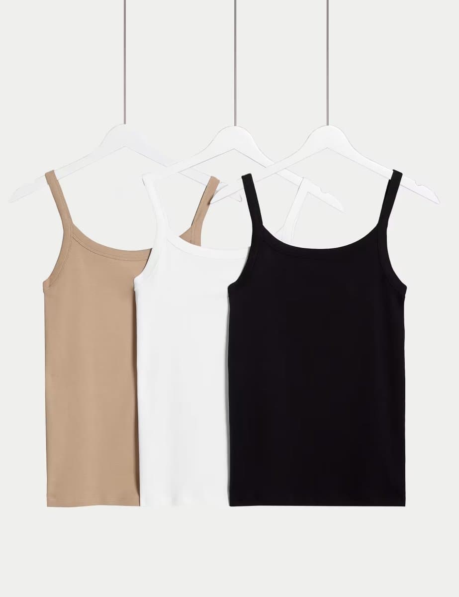 Marks & Spencer M&S 3PK Pure Cotton Slim Fit Vest Multi/Neutral