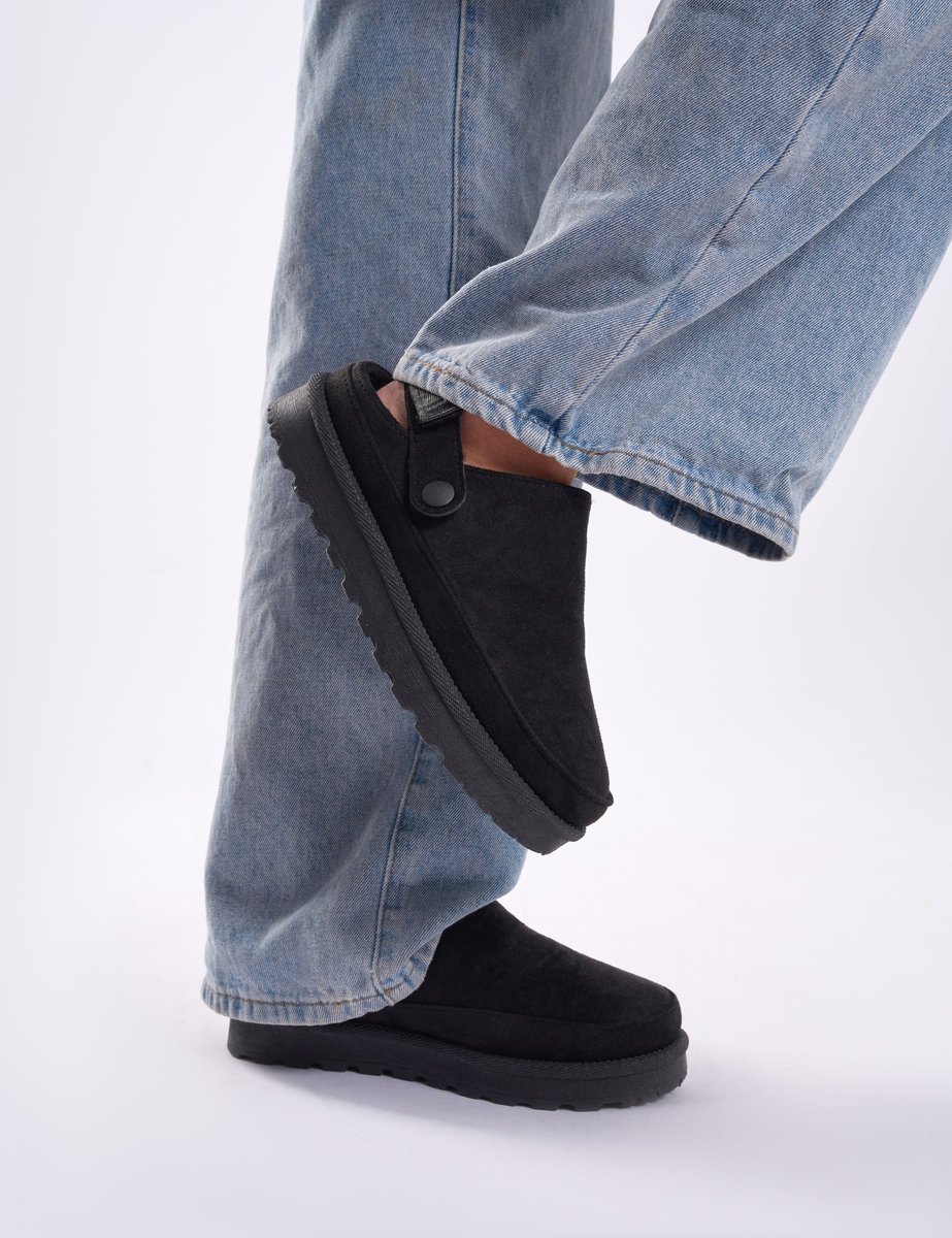 Public Desire Goldie Black Faux Fur Lined Mules - 2