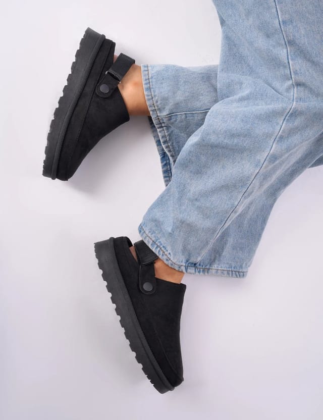Public Desire Goldie Black Faux Fur Lined Mules - 3