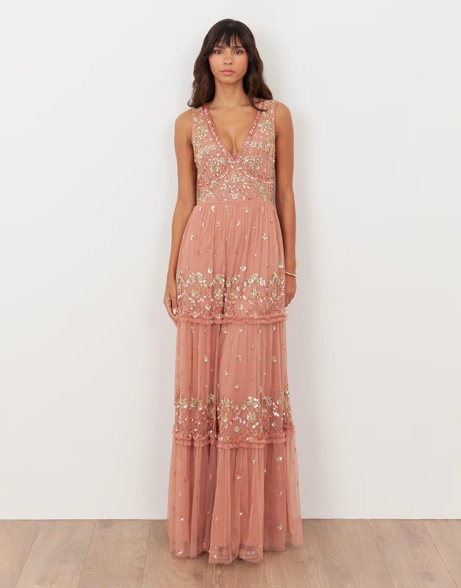ASOS Maya Embellished sleeveless maxi dress in terracotta pink - 1