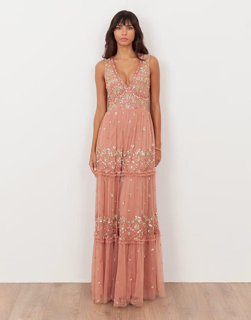 ASOS Maya Embellished sleeveless maxi dress in terracotta pink - 1