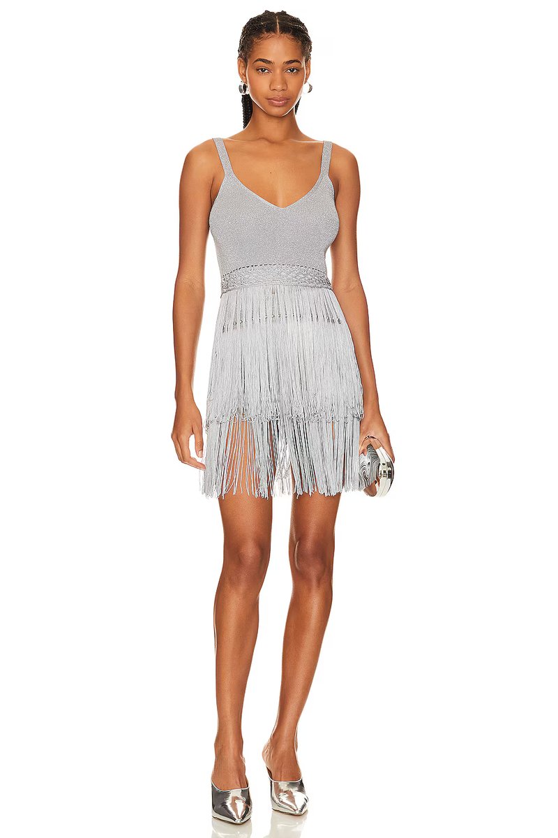 revolve Satine Knitted Fringe Shorts in Silver Thread - 4