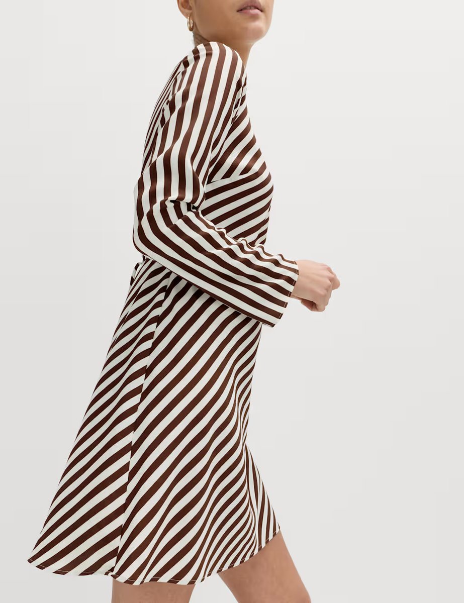 Marks & Spencer M&S Striped Long Sleeve Mini Shift Dress Chocolate Mix - 3