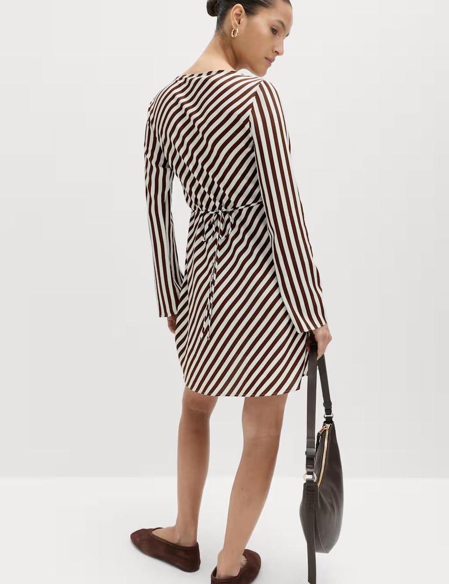 Marks & Spencer M&S Striped Long Sleeve Mini Shift Dress Chocolate Mix - 4