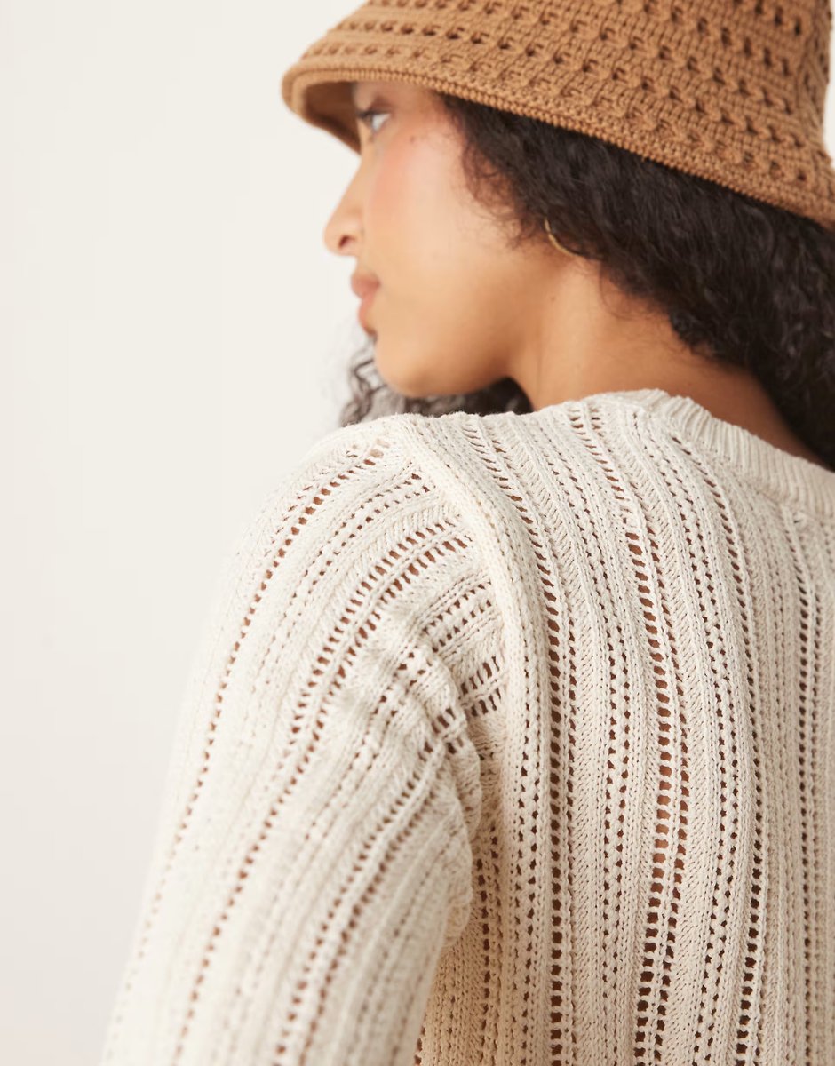 ASOS ASOS DESIGN knitted crochet look t-shirt in ecru - 2