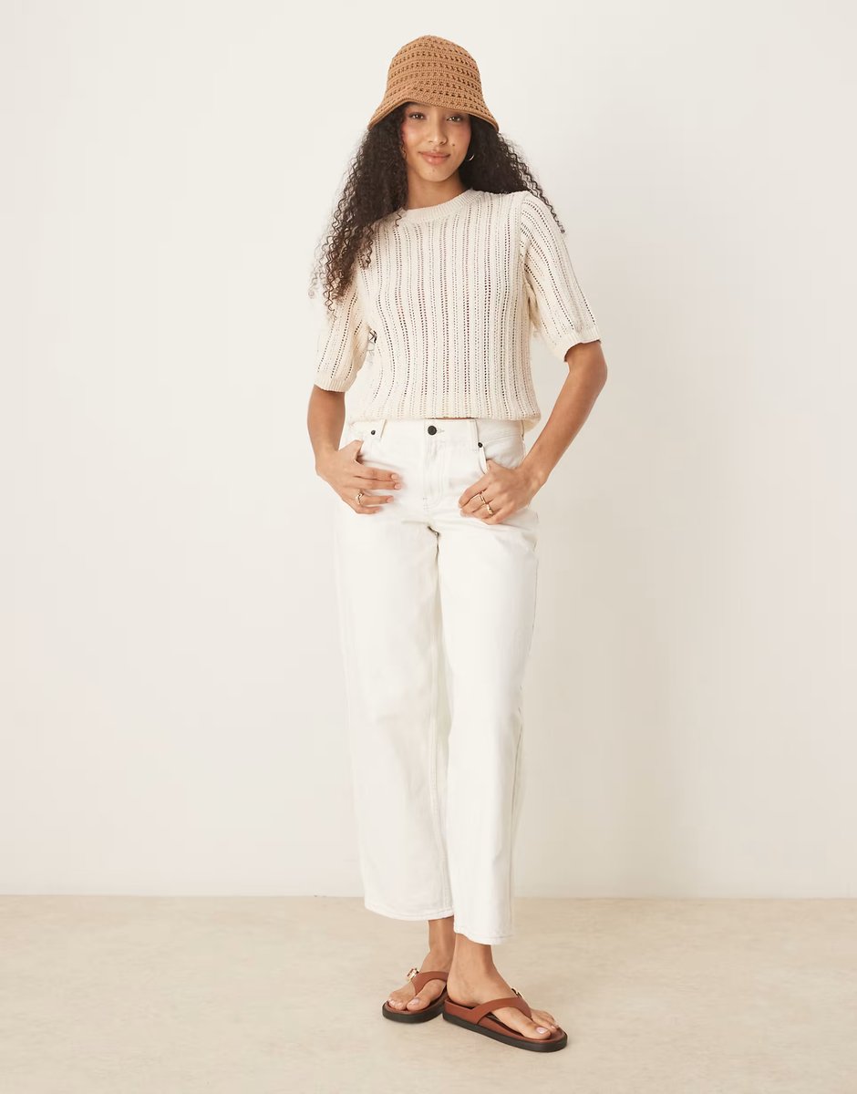 ASOS ASOS DESIGN knitted crochet look t-shirt in ecru - 4