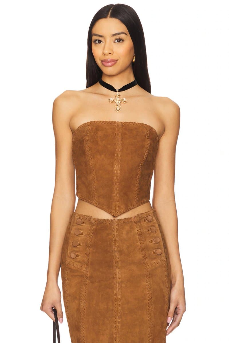 revolve Revolve Leather Crop Top in Brown