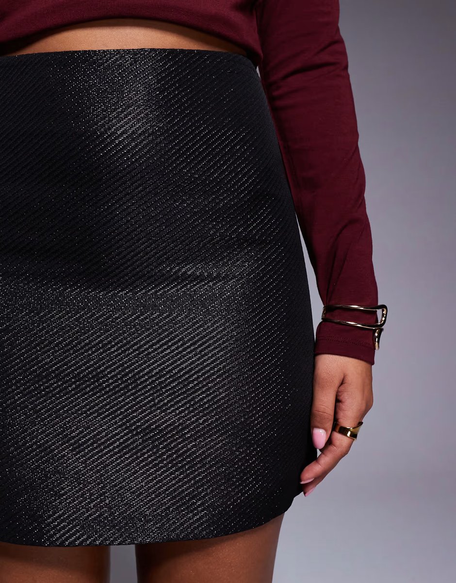 ASOS New Look metallic twill A-line mini skirt in black - 4