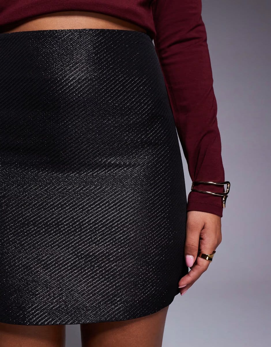 ASOS New Look metallic twill A-line mini skirt in black - 4
