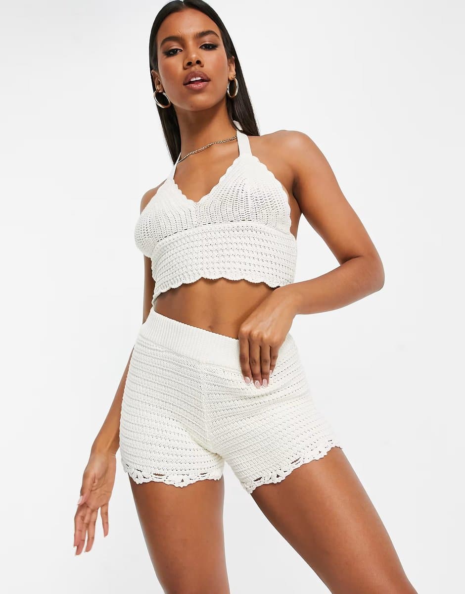 ASOS ASOS DESIGN co-ord crochet shorts in cream