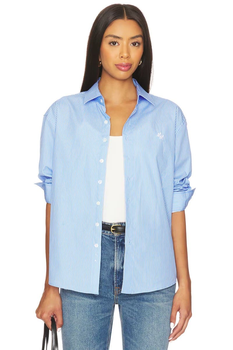 revolve Revolve Newport Long Sleeve Button Up Shirt in Sky Blue & White