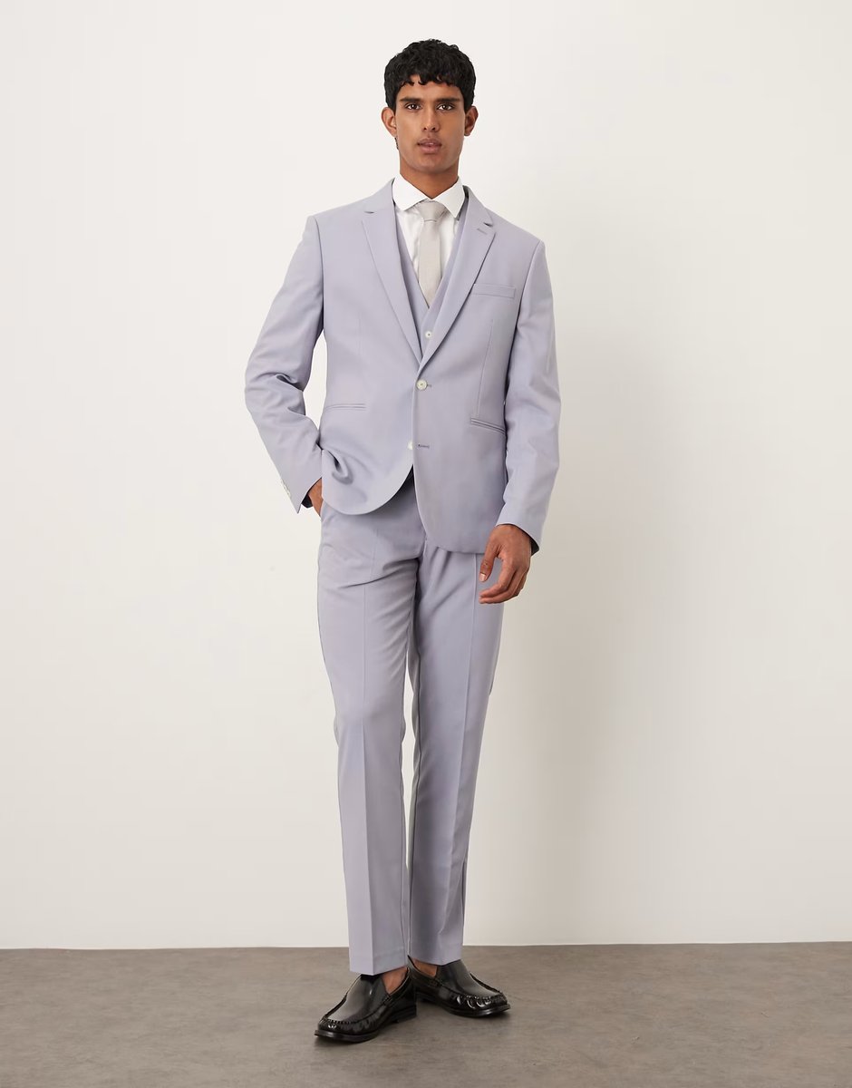 ASOS ASOS DESIGN slim suit jacket in grey/purple - 2