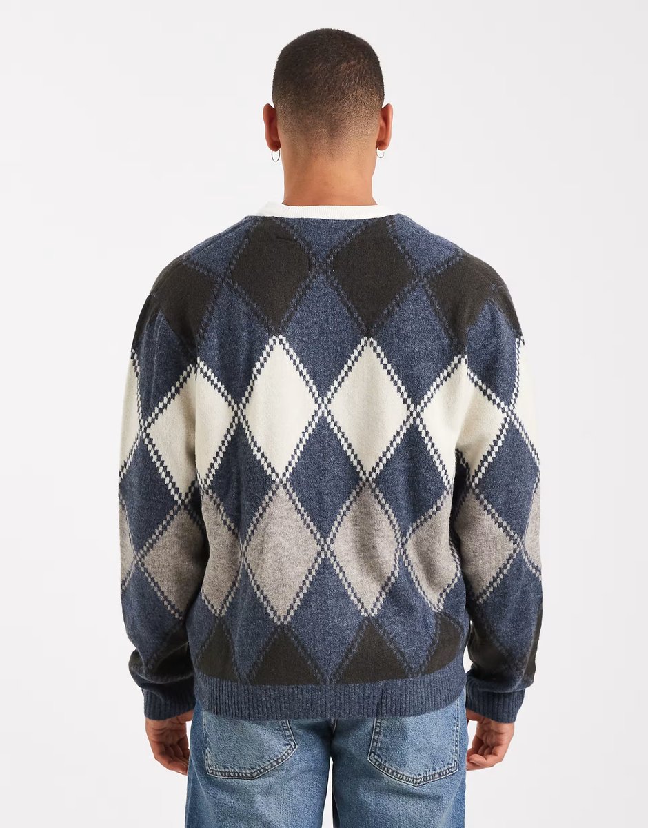 ASOS Levi's valencia argyle knit cardigan in indigo blue - 3