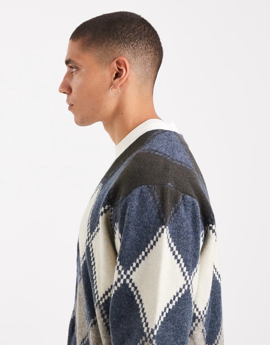 ASOS Levi's valencia argyle knit cardigan in indigo blue - 4