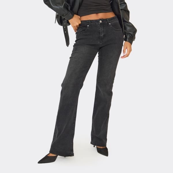 EGO Low Rise Flared Jeans In Black Denim, Women's Size UK 6 - 2