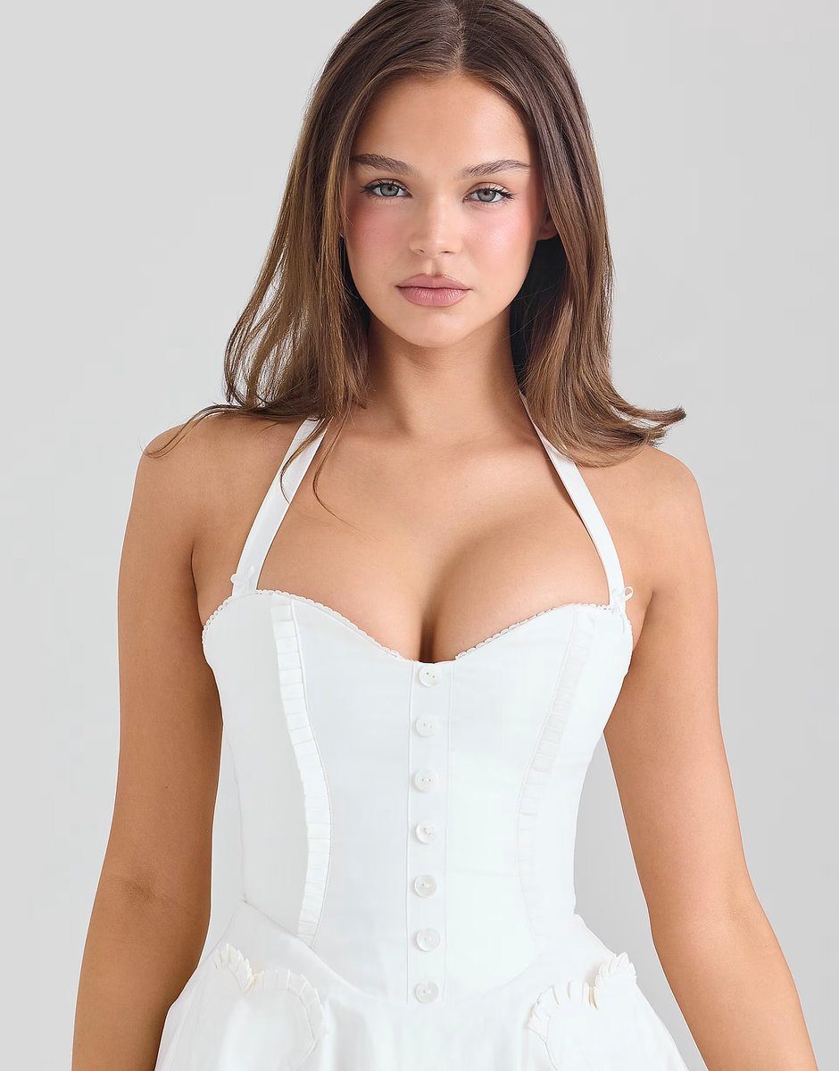 ASOS House of CB Heidi white stretch cotton halter neck mini dress in white - 2