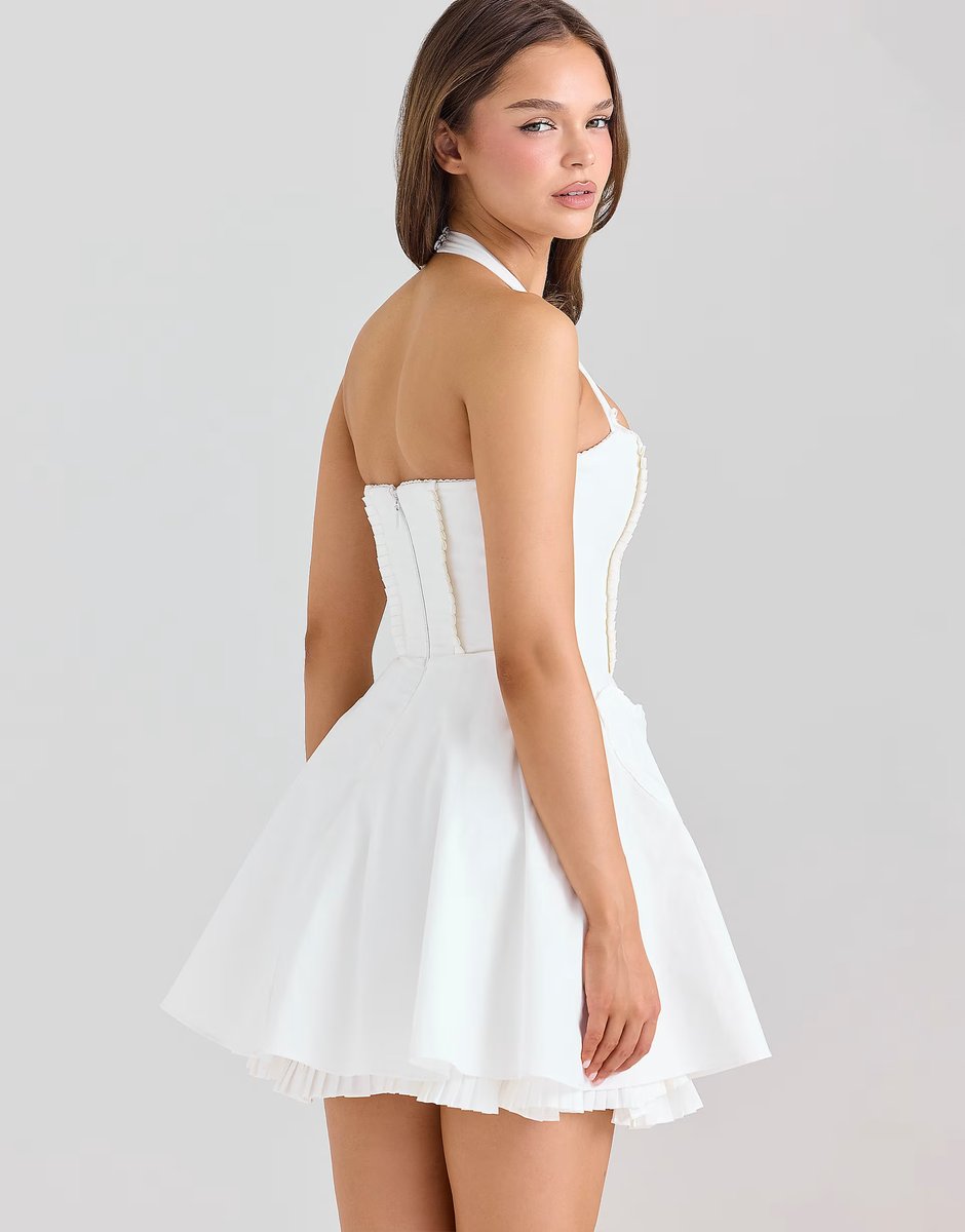 ASOS House of CB Heidi white stretch cotton halter neck mini dress in white - 4