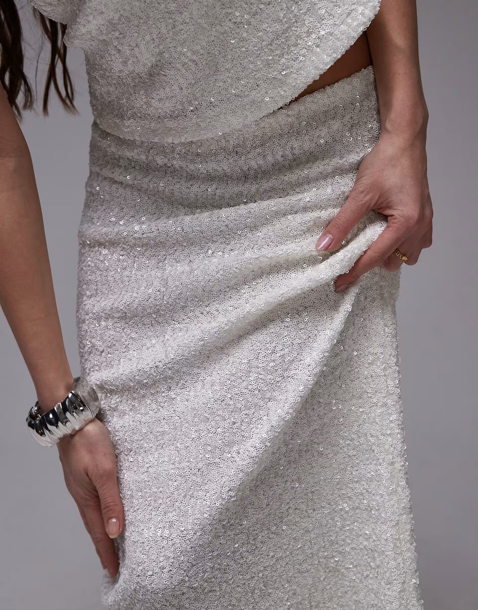 ASOS Topshop premium sequin midi skirt co-ord in white - 2