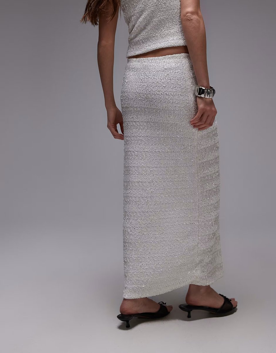 ASOS Topshop premium sequin midi skirt co-ord in white - 3