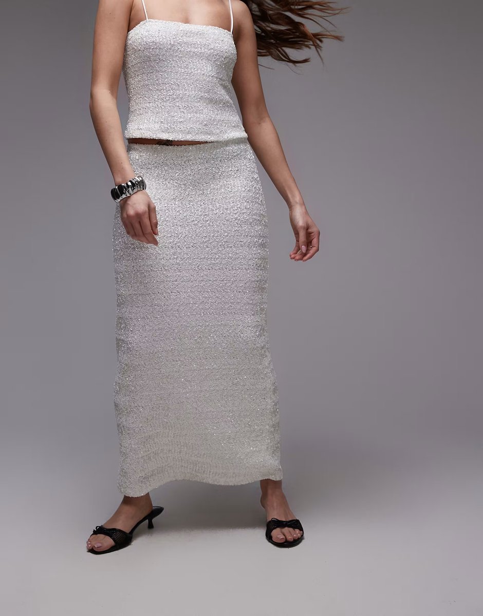 ASOS Topshop premium sequin midi skirt co-ord in white - 4