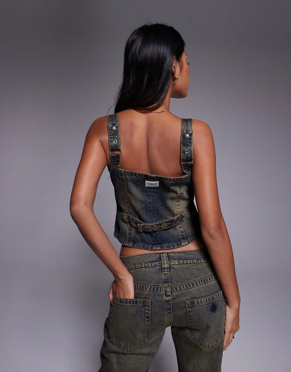 ASOS Abrand Jeans zip front utility denim top in dark wash co-ord - 4