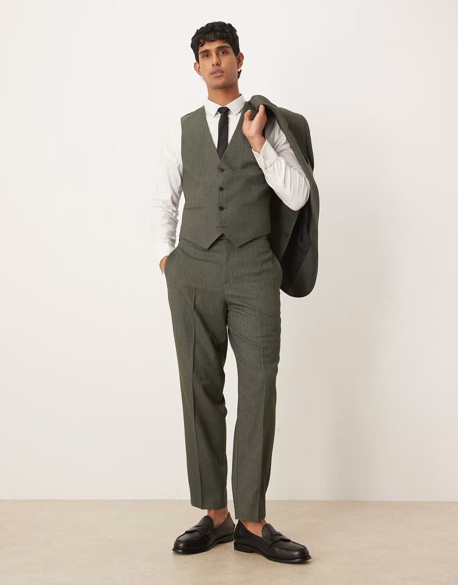 ASOS ASOS DESIGN Dark Green Herringbone Tailored Trousers