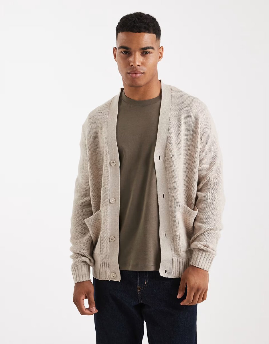 ASOS ONLY & SONS relaxed cardigan in stone - 1