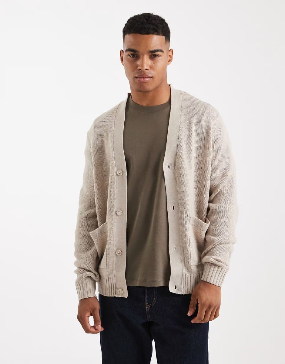 ASOS ONLY & SONS relaxed cardigan in stone