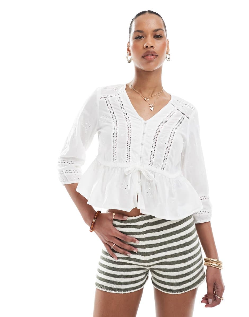 ASOS ASOS ONLY Crochet Detail Blouse in White