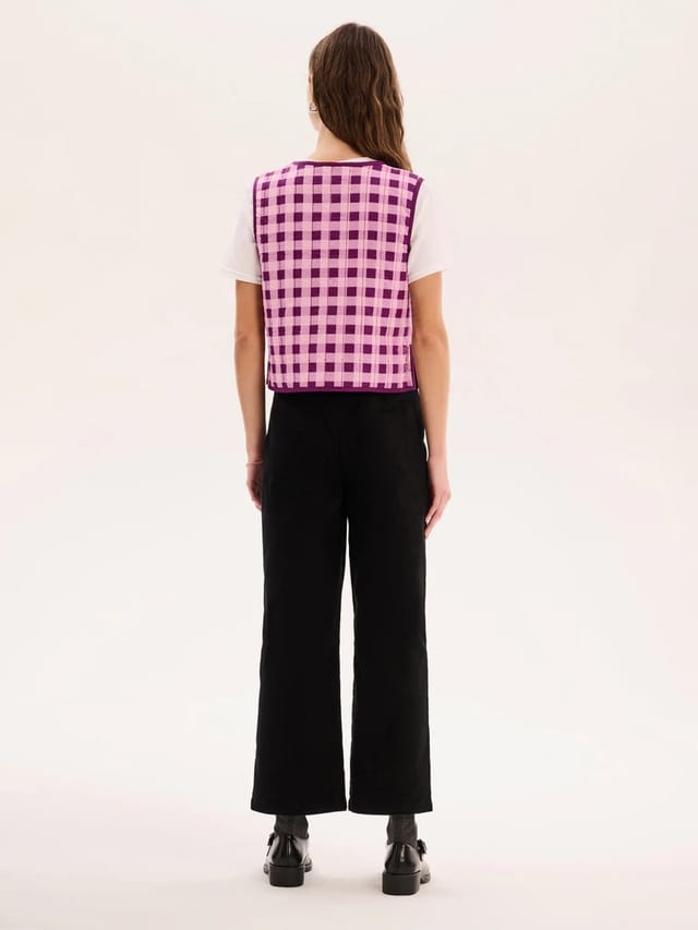 OMNES Jojo Quilted Gilet in Pink Gingham - 2