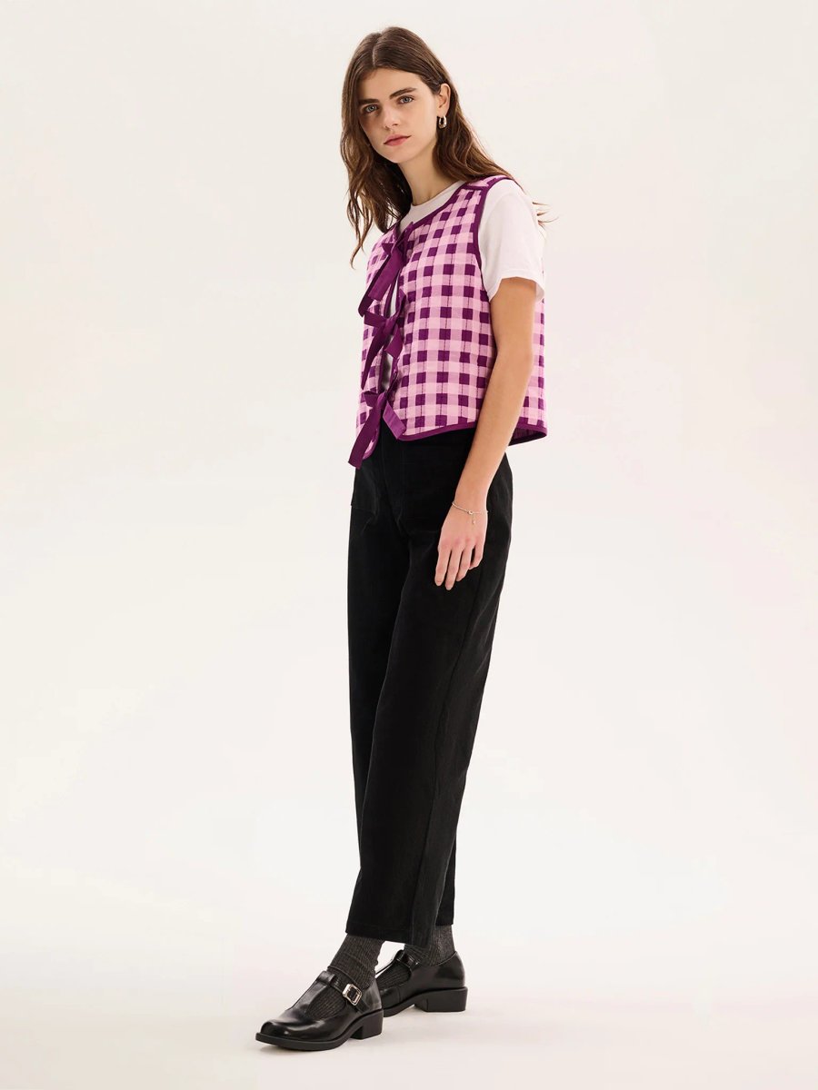 OMNES Jojo Quilted Gilet in Pink Gingham - 3