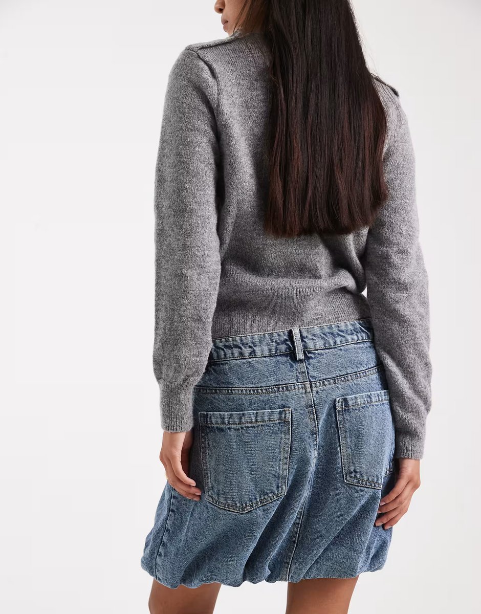 ASOS Pieces puffball hem denim mini skirt in light blue - 4