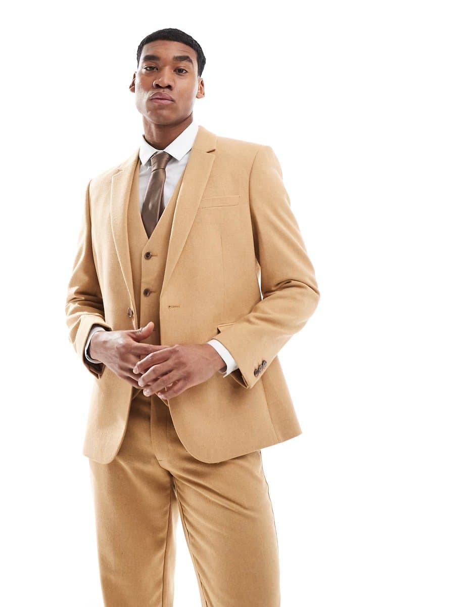 ASOS ASOS DESIGN slim suit jacket with wool in camel basketweave