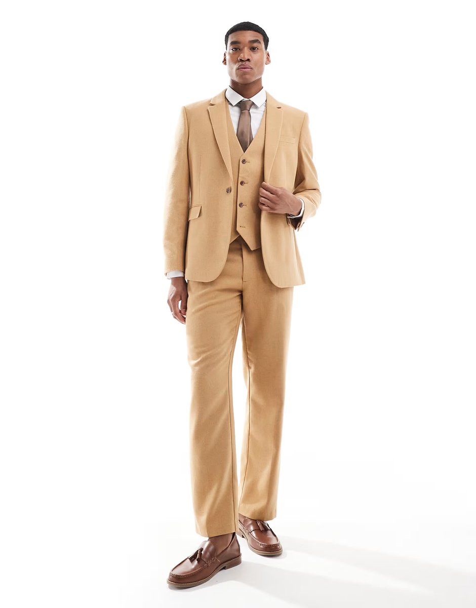 ASOS ASOS DESIGN slim suit jacket with wool in camel basketweave - 2