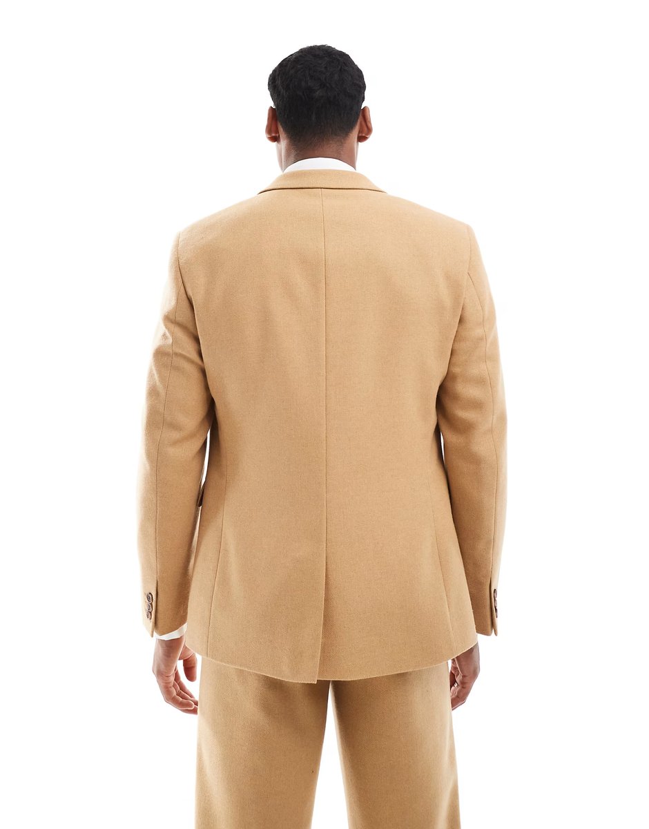 ASOS ASOS DESIGN slim suit jacket with wool in camel basketweave - 3