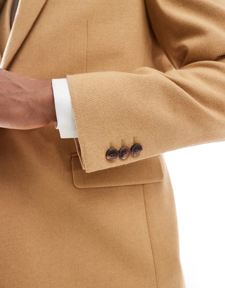 ASOS ASOS DESIGN slim suit jacket with wool in camel basketweave - 4