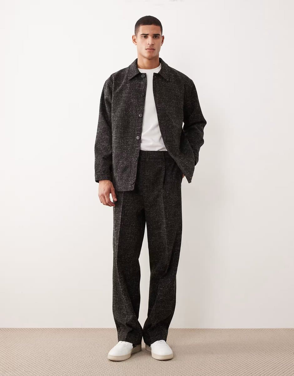 ASOS ASOS DESIGN wide smart co-ord trouser in charcoal boucle fabric