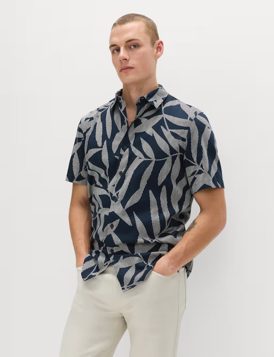 Marks & Spencer M&S Casual Floral Short Sleeve Shirt Dark Navy