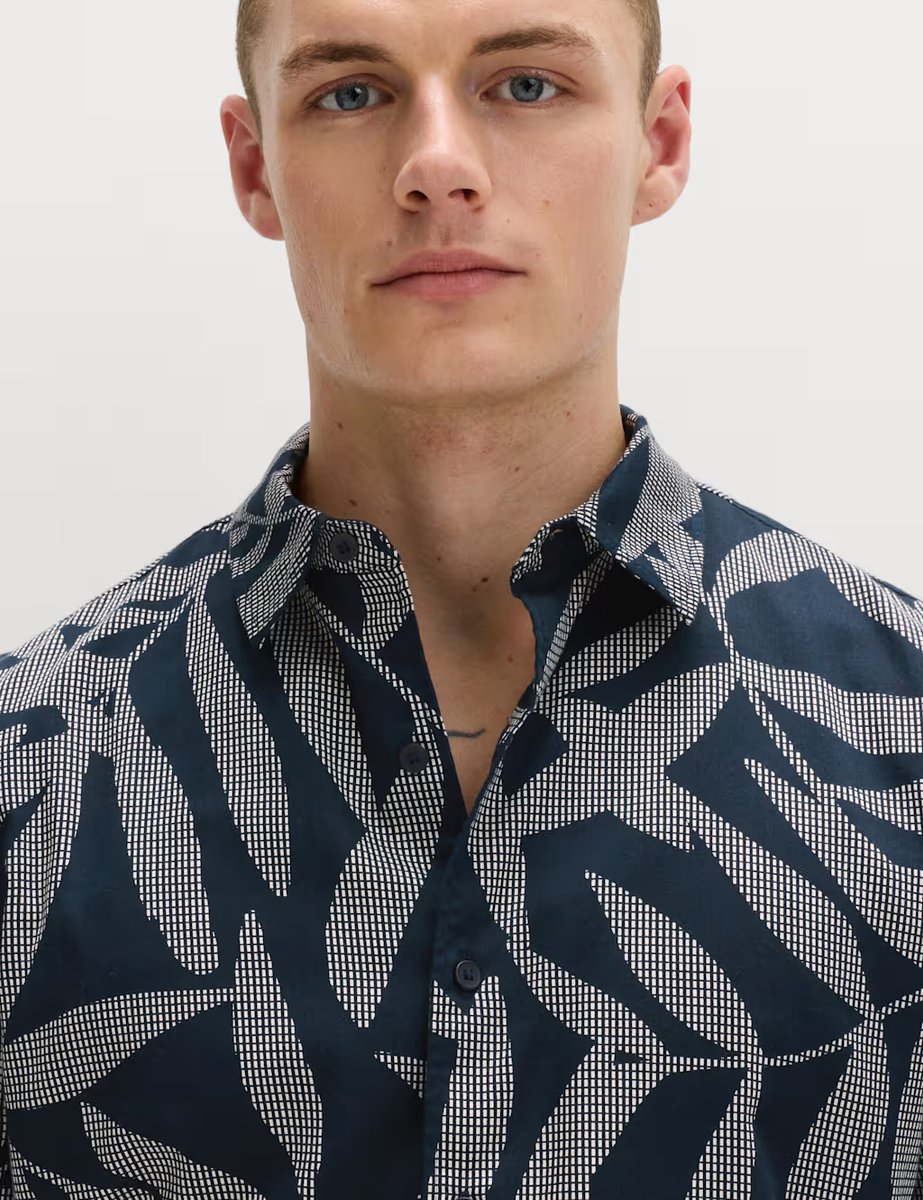 Marks & Spencer M&S Pure Cotton Floral Short Sleeve Shirt Dark Navy - 3