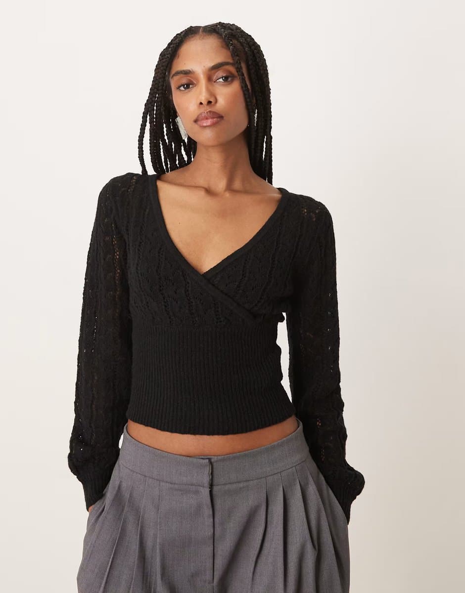 ASOS ASOS Motel Nilara Long Sleeve Knit Top in Black