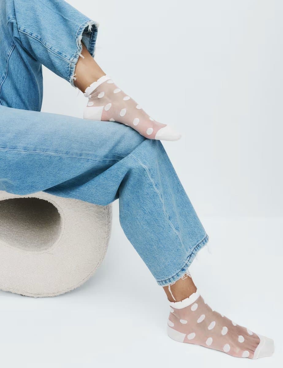 Marks & Spencer M&S Cotton Blend Sheer Large Spot Anklets White