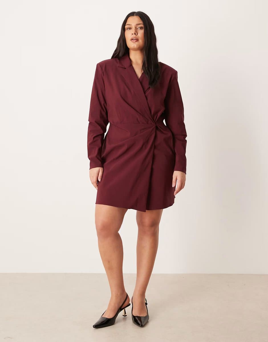 ASOS ASOS DESIGN Curve cinched blazer mini dress in deep burgundy